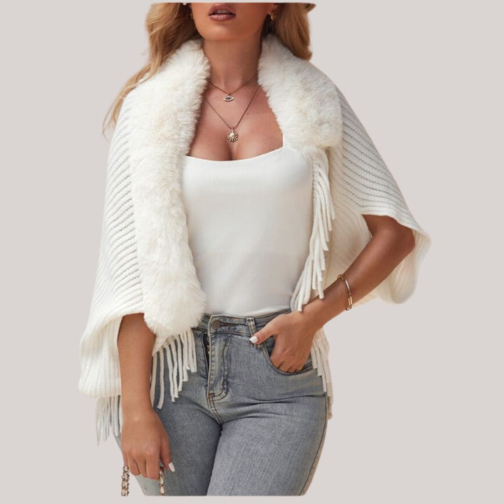 Kiora - Fuzzy krage sjal poncho cardigan