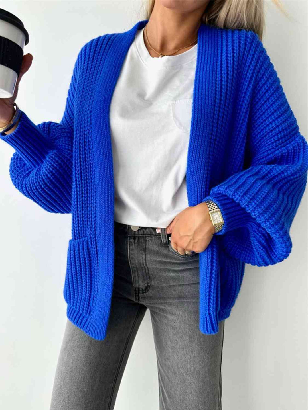 Elegant Åpen Front Cardigan med Senkede Skuldre for Uanstrengt Stil