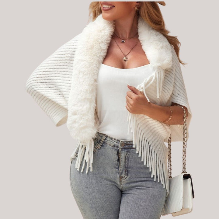 Kiora - Fuzzy krage sjal poncho cardigan