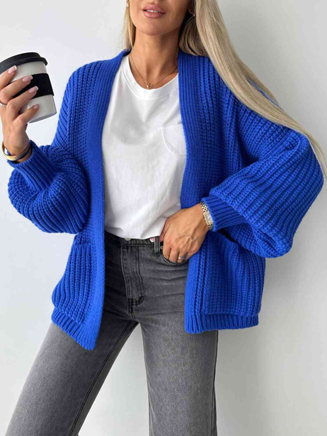 Elegant Åpen Front Cardigan med Senkede Skuldre for Uanstrengt Stil