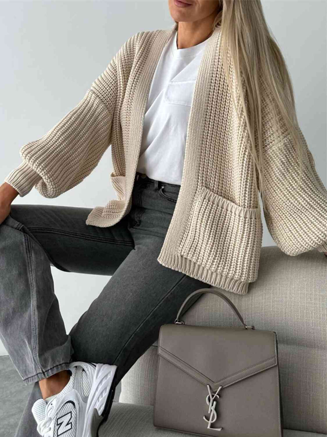 Elegant Åpen Front Cardigan med Senkede Skuldre for Uanstrengt Stil