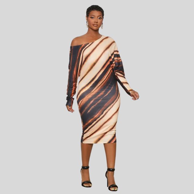 Cassandra - Tiger Stripe Off Shoulder Bodycon-kjole