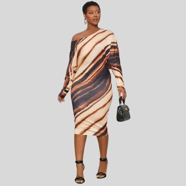 Cassandra - Tiger Stripe Off Shoulder Bodycon-kjole