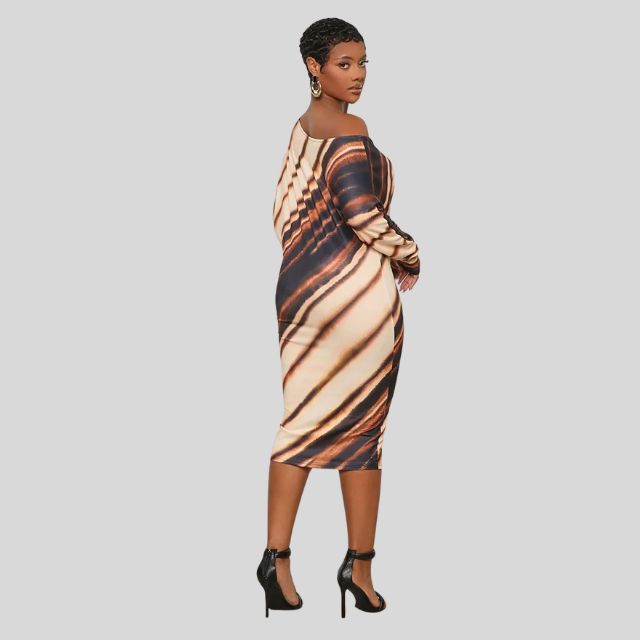 Cassandra - Tiger Stripe Off Shoulder Bodycon-kjole