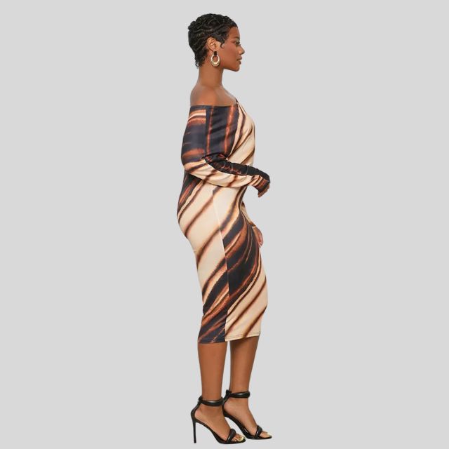 Cassandra - Tiger Stripe Off Shoulder Bodycon-kjole