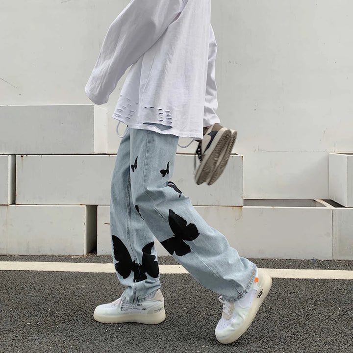 Milo - Kunstnerisk baggy jeans med sommerfuglprint