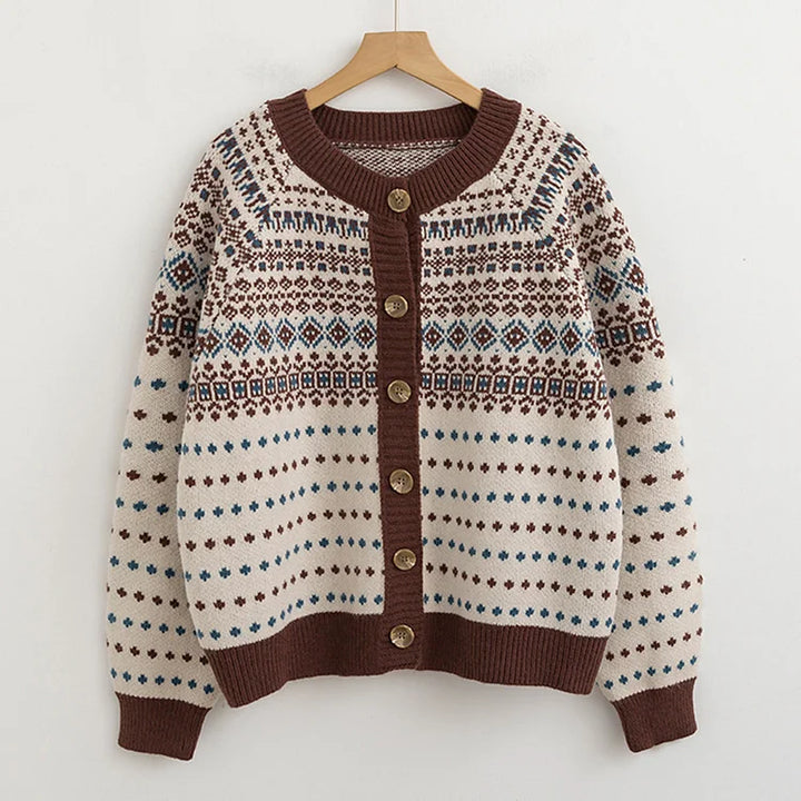 Lilla - Tradisjonell Fair Isle mønster cardigan i jordfarger