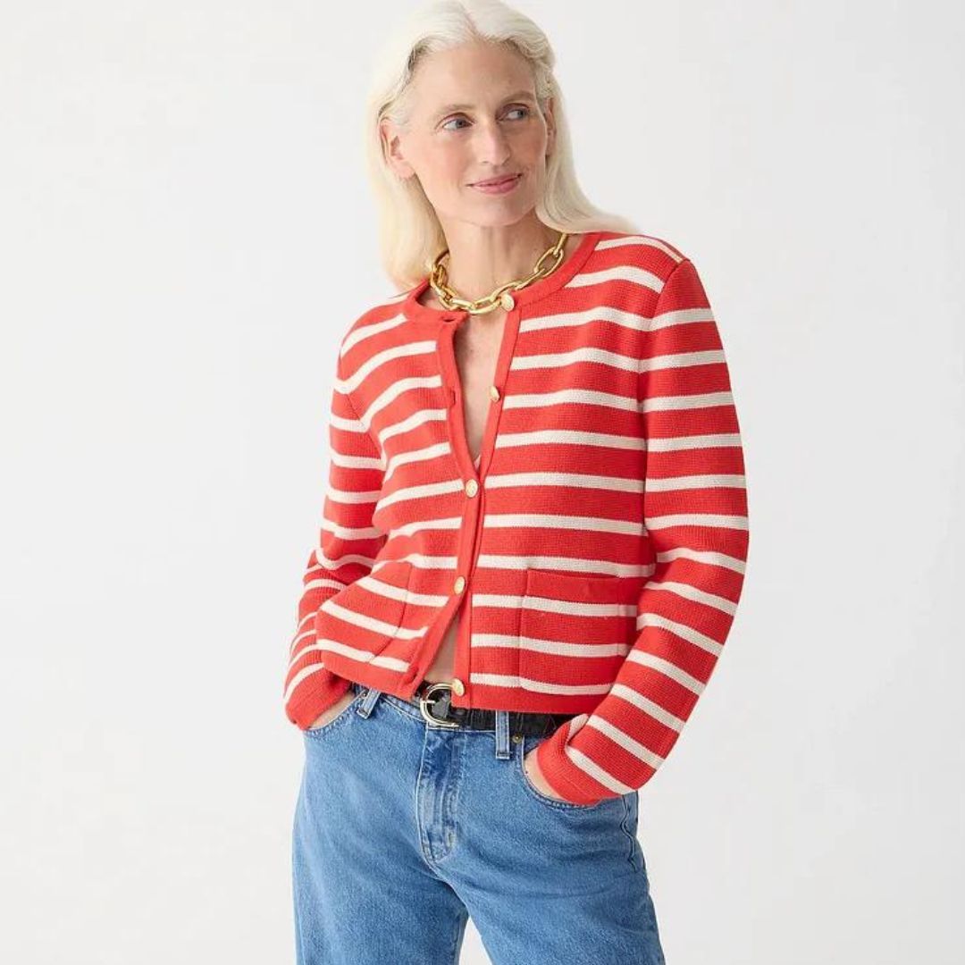 Catalina - Strikket cardigan med striper og gullknapper