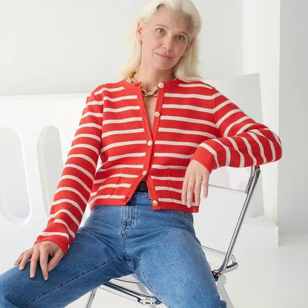 Catalina - Strikket cardigan med striper og gullknapper