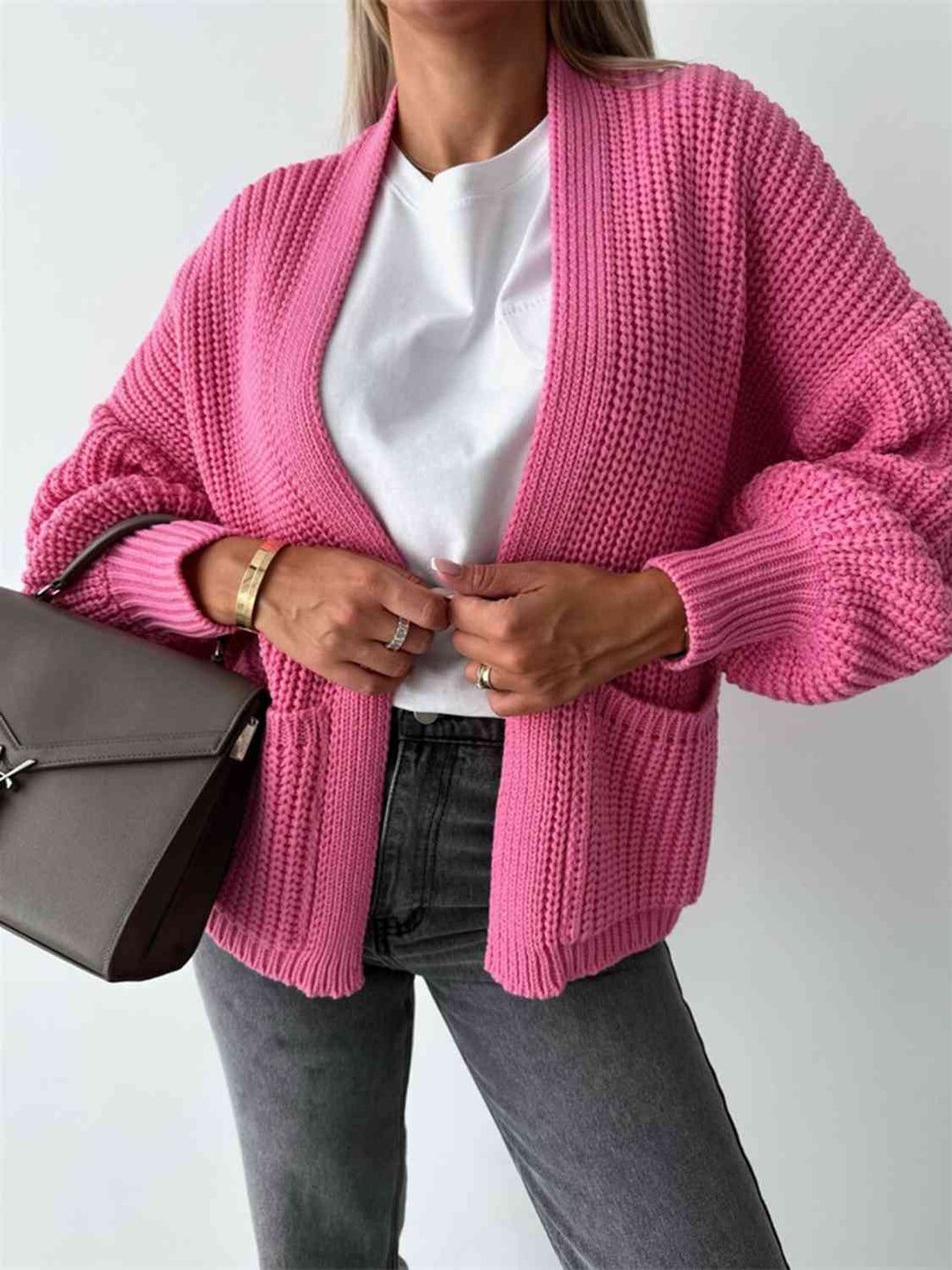 Elegant Åpen Front Cardigan med Senkede Skuldre for Uanstrengt Stil