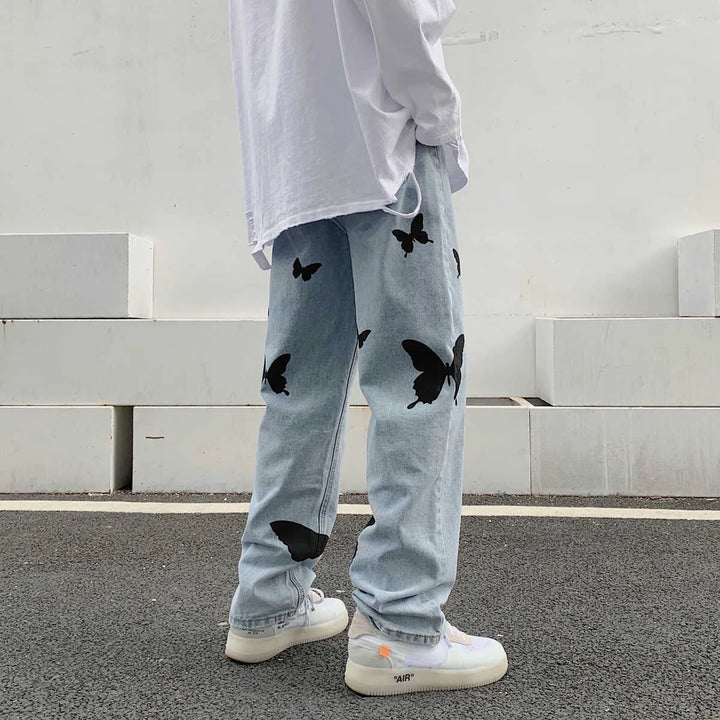 Milo - Kunstnerisk baggy jeans med sommerfuglprint