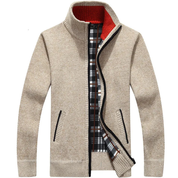 Kurtmann - Moderne cardigan i tweed med glidelås med rutete fôr