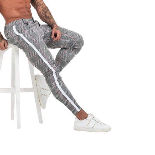 Griffin - Slim-fit rutete bukser med sporty sidestriper