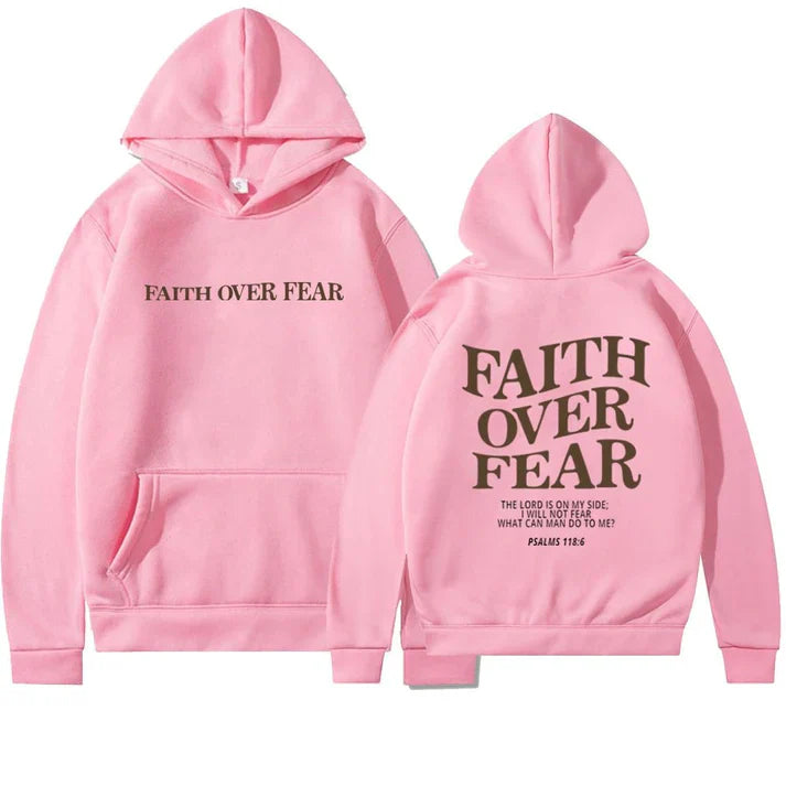 rosa Pullover Bibelvers faith over fear vorne und hinten 