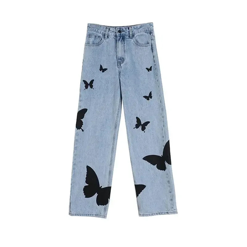 Milo - Kunstnerisk baggy jeans med sommerfuglprint