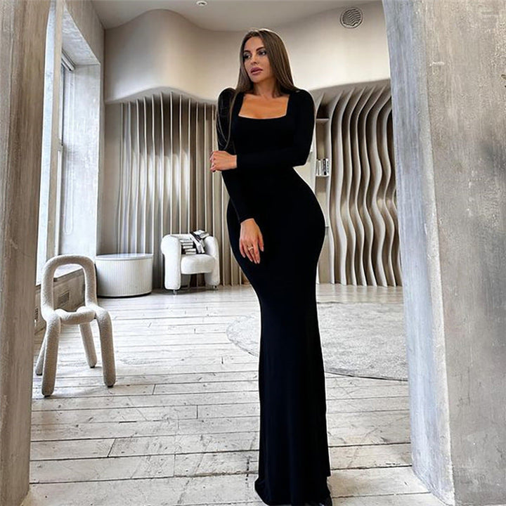 Victoria - Elegant bodycon maxikjole med lange ermer