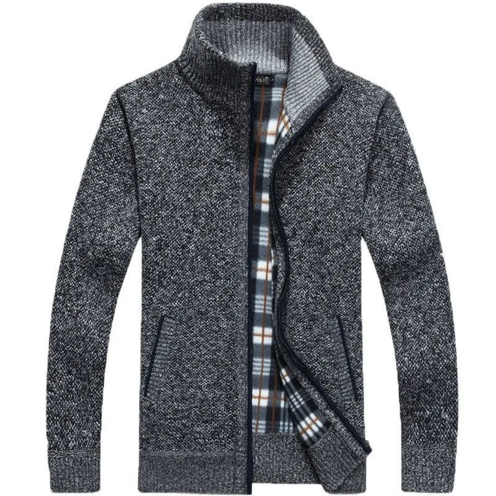 Kurtmann - Moderne cardigan i tweed med glidelås med rutete fôr